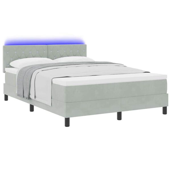 vidaXL Letto a Sorgente LED con led Grigio chiaro 160 x 200 cm Velluto