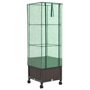 vidaXL Vaso da Giardino con Copertura per Serra e Ruote Marrone PP