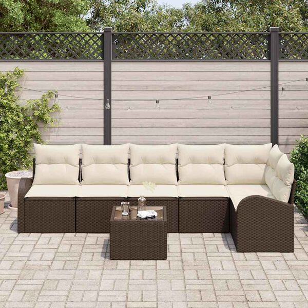 vidaXL Set di divani con cuscino 7 pcs Marrone e bianco polyrattan