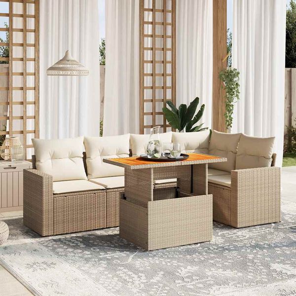 vidaXL Set Divano da Giardino 6 pz con Cuscini Beige in Polyrattan