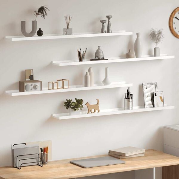 vidaXL Mensole da Parete 4 pz Bianco Lucido 100x9x3 cm