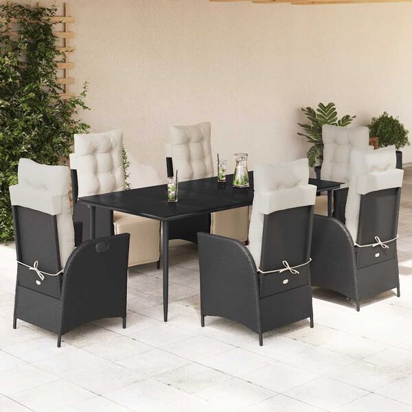 vidaXL Set da Pranzo da Giardino 7 pz Nero con Cuscini in Polyrattan