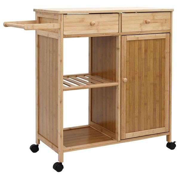 vidaXL Carrello da Cucina con Ruote Naturale 90,5 x 36 x 86,5 cm Bamb&ugrave;