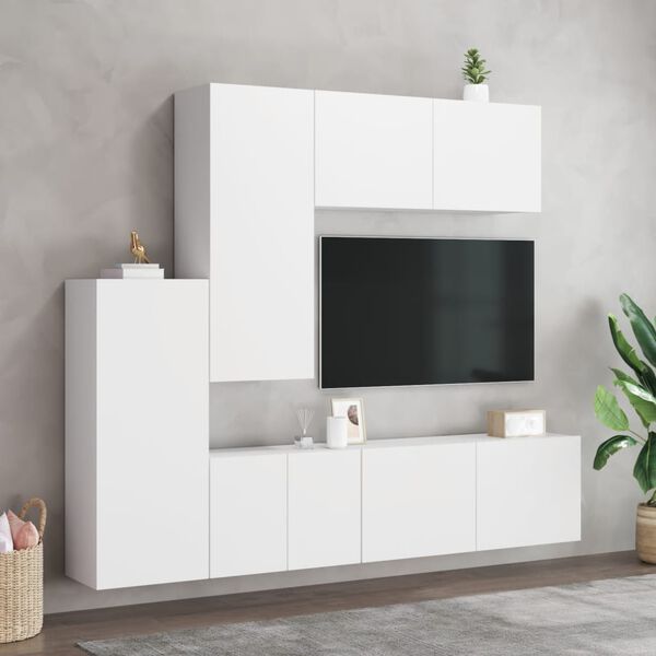 vidaXL Mobili TV a Muro 5pz Bianchi in Legno Multistrato