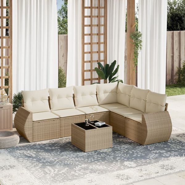 vidaXL Set Divani da Giardino 7 pz con Cuscini Beige in Polyrattan