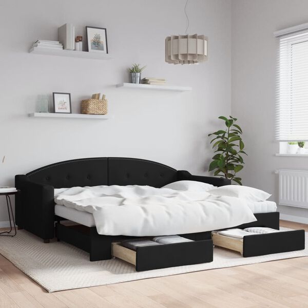 vidaXL Divano Letto Estraibile con Cassetti Nero 90x190 cm in Tessuto