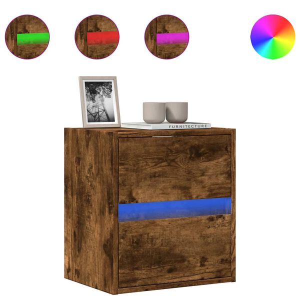 vidaXL Mobile TV a Parete con Luci LED Rovere Fumo 41x31x45 cm