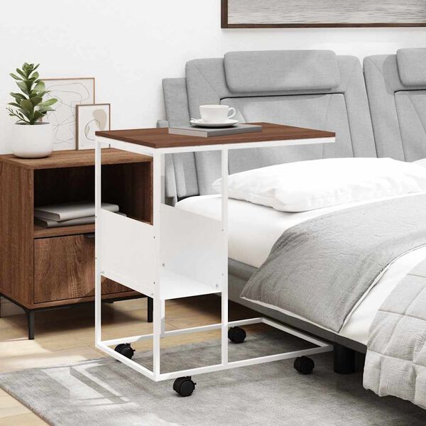 vidaXL Tavolino con Ruote Bianco 55x36x63,5cm in Legno Multistrato