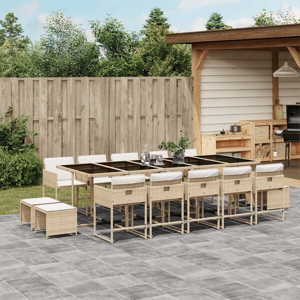 vidaXL Set da Pranzo da Giardino 15 pz con Cuscini Beige in Polyrattan