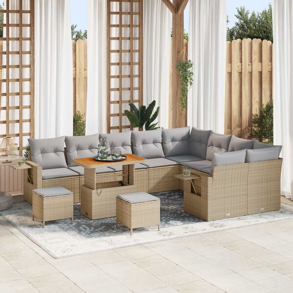 vidaXL Set Divano da Giardino 12 pcs Beige e Grigio Chiaro polyrattan