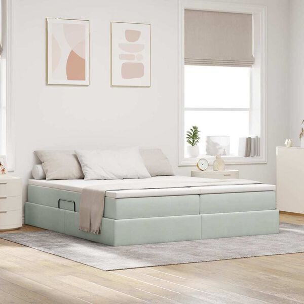 vidaXL Letto con contenitore e materasso Grigio chiaro 180 x 200 cm