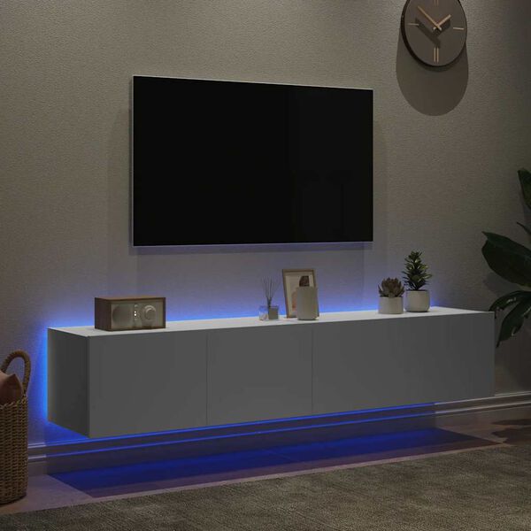 vidaXL Mobili TV a Parete con Luci LED 2pz Bianchi 80x35x31 cm