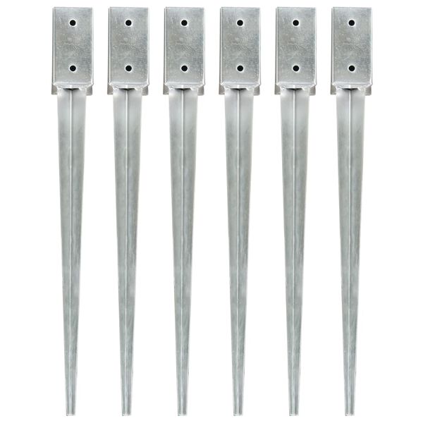 vidaXL Picchetti di Terra 6 pz Argento 7x7x75 cm in Acciaio Zincato