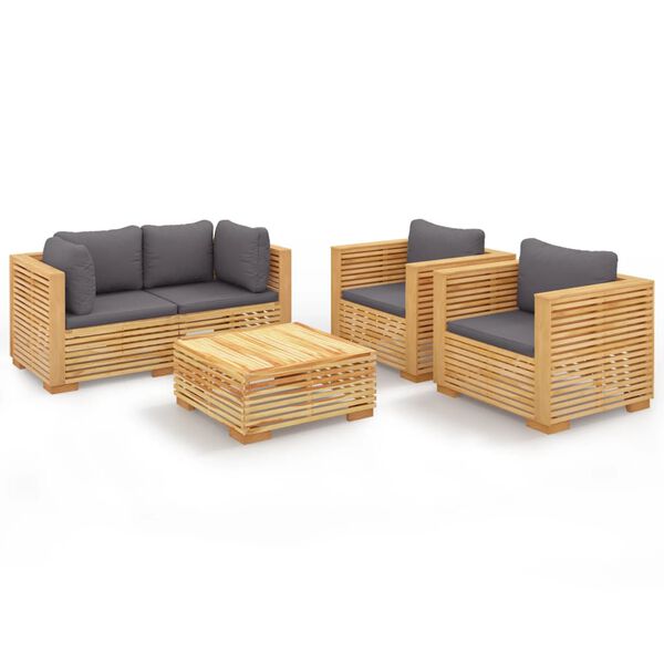 vidaXL Set Divani da Giardino 5 pz con Cuscini Legno Massello di Teak