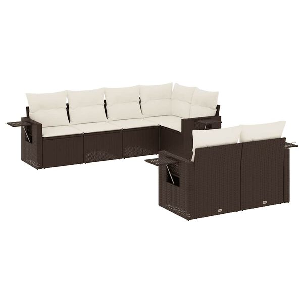 vidaXL Set Divani da Giardino 7 pz con Cuscini Marrone in Polyrattan