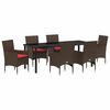 vidaXL Set di tavolo e sedie con cuscino 7 pcs Marrone Rattan in PE