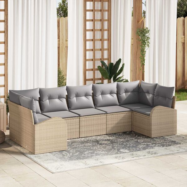 vidaXL Set Divano da Giardino 7 pcs Beige e Grigio Chiaro polyrattan
