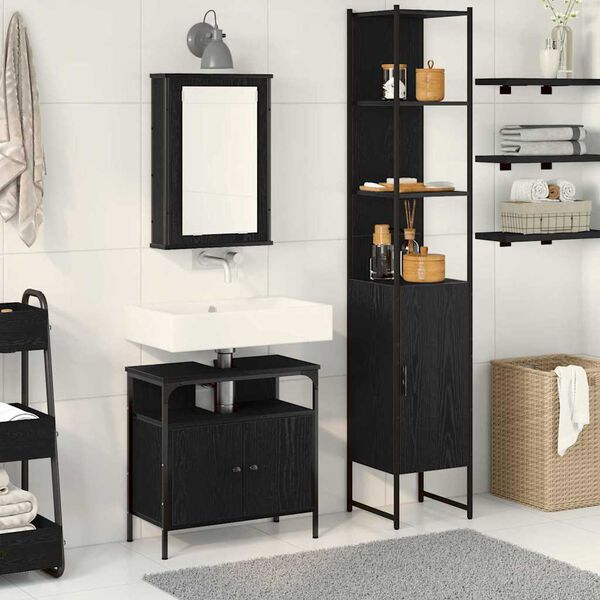 vidaXL Set di mobili per il bagno 3 pcs Rovere Nero Legno multistrato