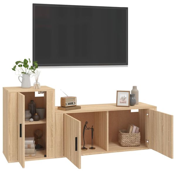vidaXL Set di Mobili Porta TV 2 pz Rovere Sonoma in Legno Multistrato