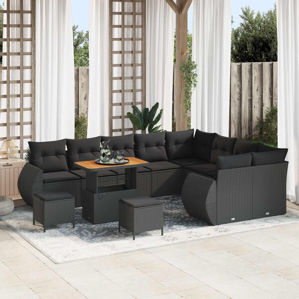 vidaXL Set Divano da Giardino 12 pcs Nero polyrattan