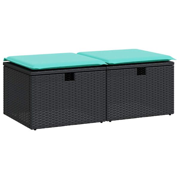 vidaXL Set Divani da Giardino con Cuscini 2 pz Nero Polyrattan Acacia