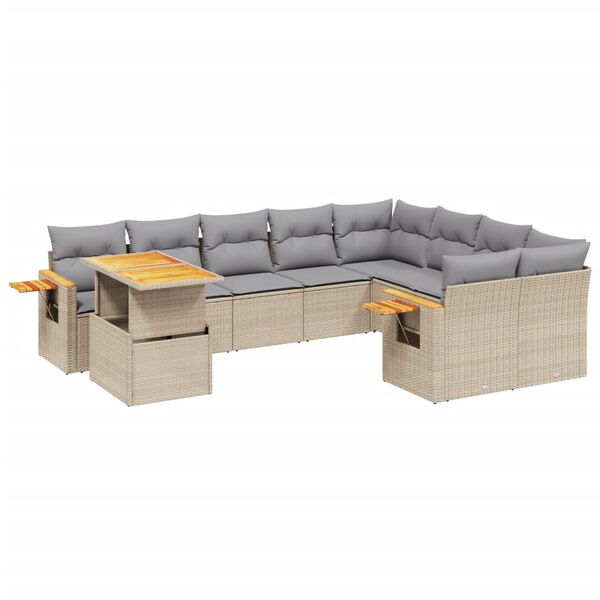 vidaXL Set Divano da Giardino 10 pz con Cuscini Beige in Polyrattan