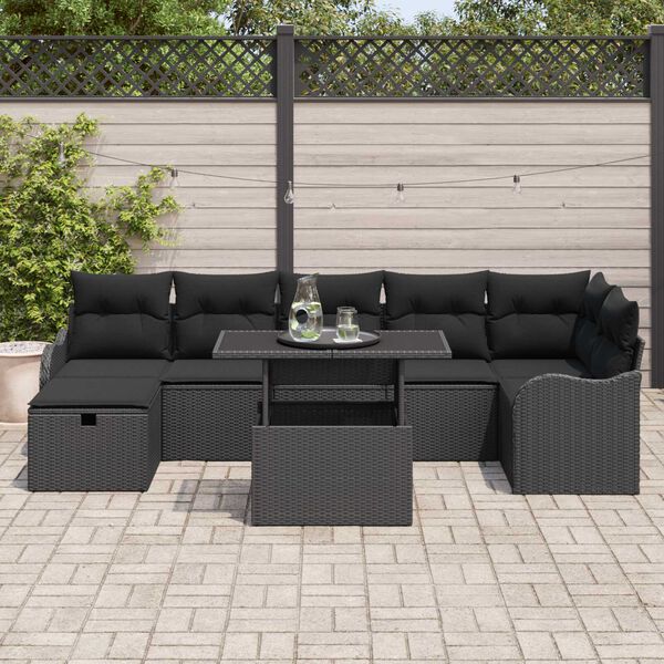 vidaXL Set Divano da Giardino con cuscino 8 pcs Nero Poly Rattan