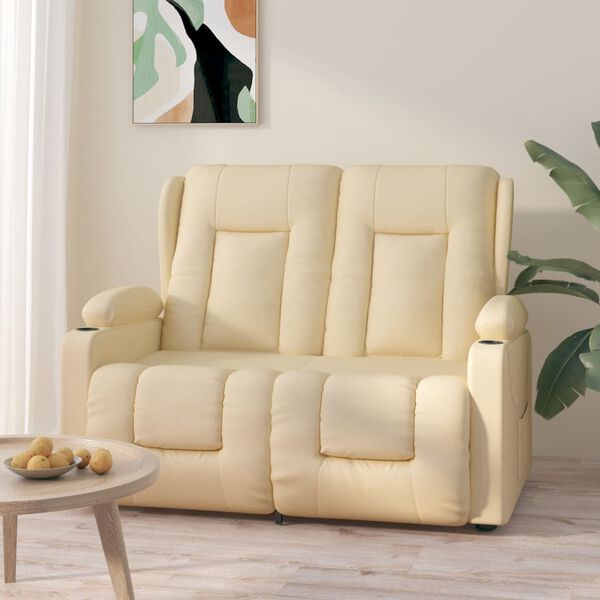 vidaXL Divano Massaggiante 2 Posti con Portabicchieri Crema in Tessuto