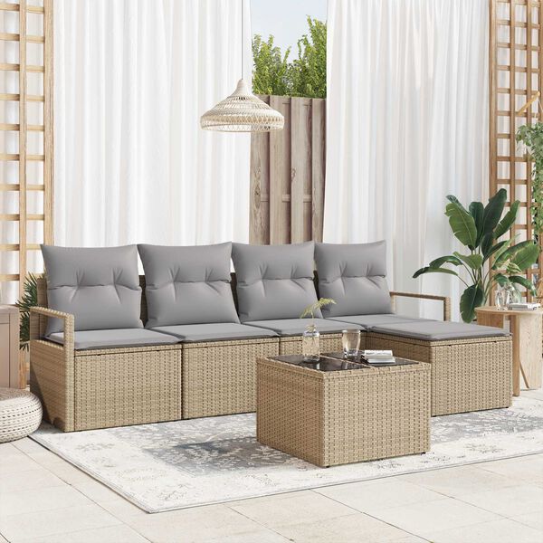 vidaXL Set di divani 6 pcs Beige e Grigio Chiaro polyrattan