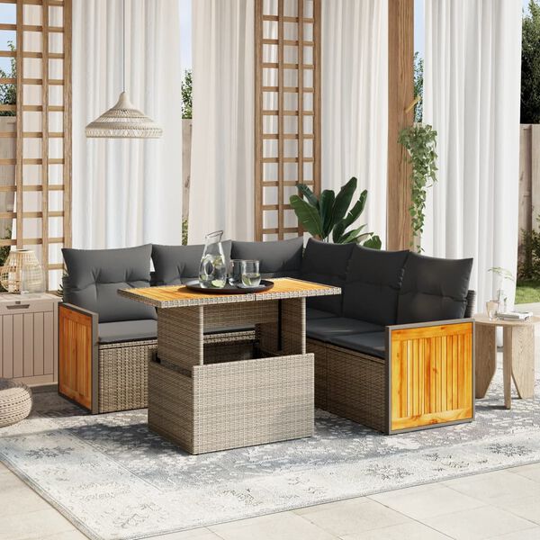 vidaXL Set Divano da Giardino 6 pz con Cuscini Beige in Polyrattan
