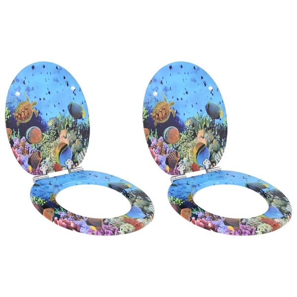 vidaXL Sedile del WC 2 pcs Blu mare profondo 44 x 38 cm Pannello MDF