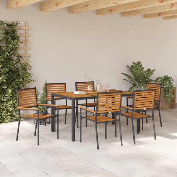 vidaXL Set da Pranzo per Giardino 7 pcs Nero polyrattan