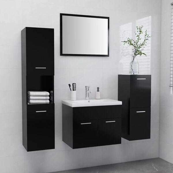 vidaXL Set Mobili da Bagno Nero in Truciolato
