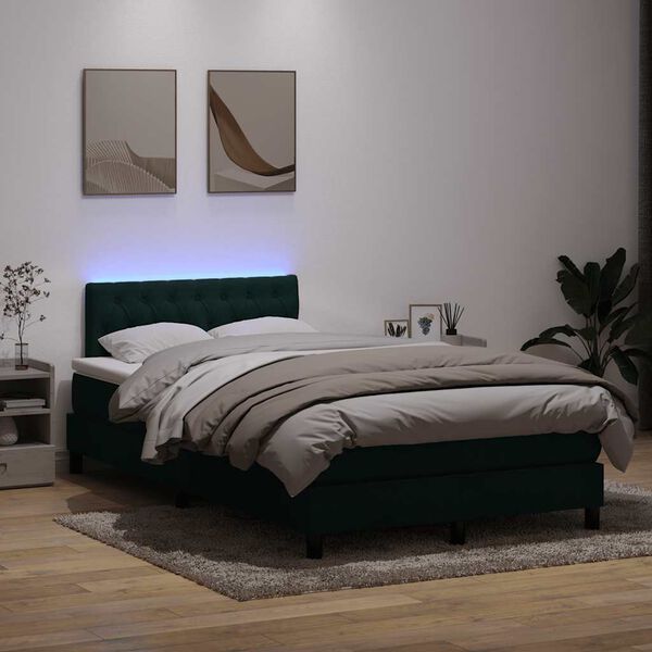 vidaXL Letto a Molle con Materasso e LED Verde Scuro 120x220 cm Velluto