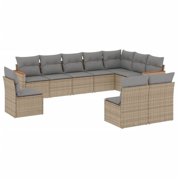 vidaXL Set Divano da Giardino 10 pz con Cuscini Beige in Polyrattan