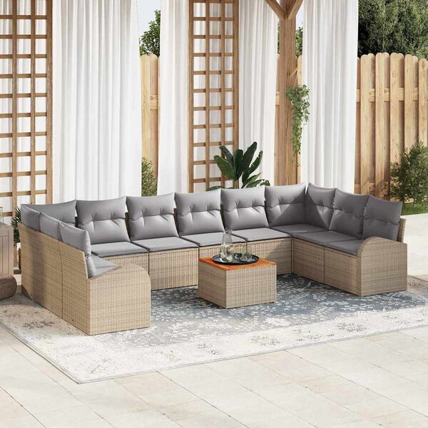 vidaXL Set Divano da Giardino con cuscino 11 pcs Beige polyrattan