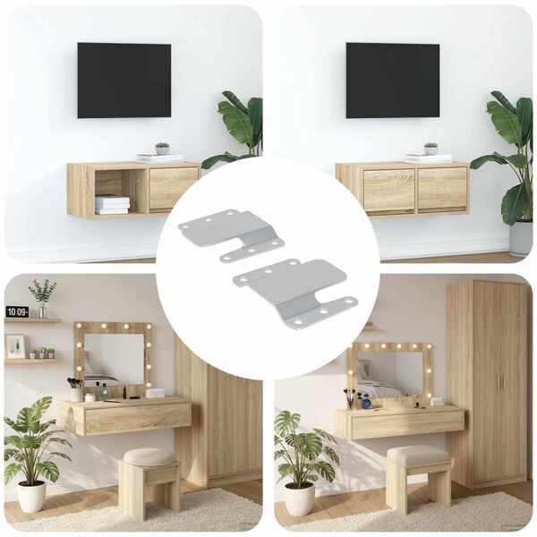 vidaXL Staffa di Montaggio Flush 2 pcs Argento 75 x 66 x 1,4 mm