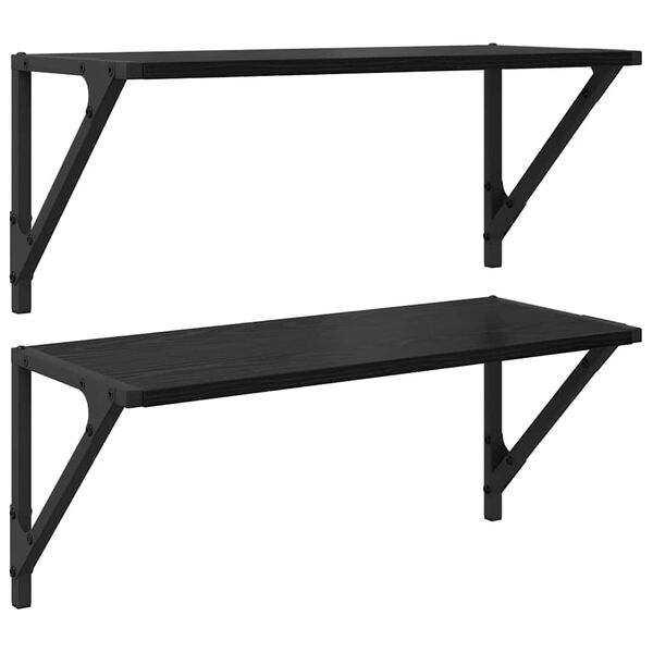 vidaXL Scaffali da parete 2 pcs Rovere Nero 60 x 25 x 25,5 cm