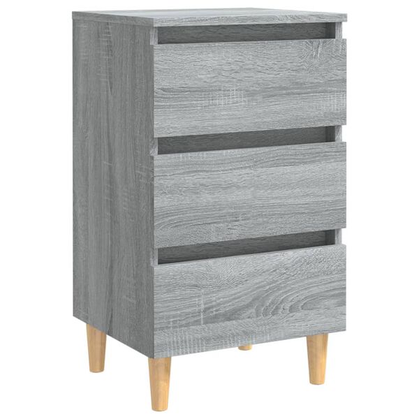 vidaXL Comodini Gambe in Legno Massello 2 pz Grigio Sonoma 40x35x69 cm