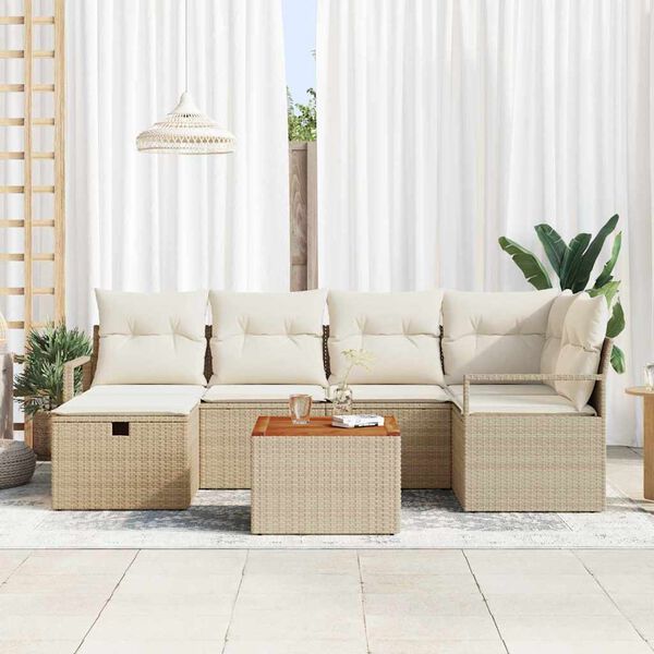vidaXL Set Divano da Giardino con cuscino 7 pcs Beige Poly Rattan