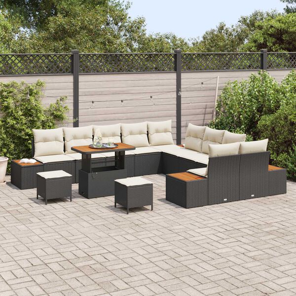 vidaXL Set Divano da Giardino 13 pcs Nero polyrattan