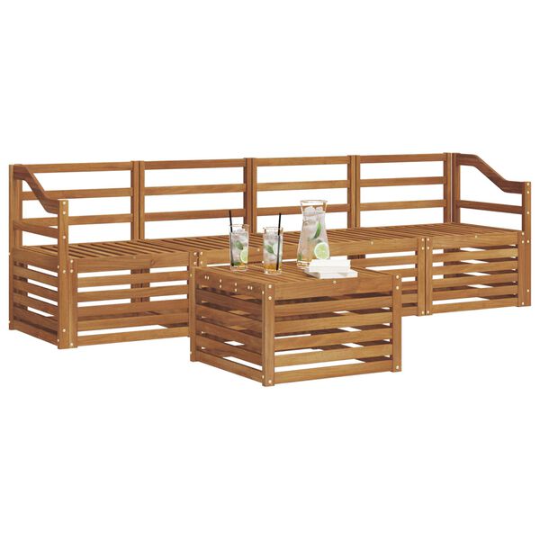 vidaXL Set divani 5 pcs Naturale Legno di Acacia Massello