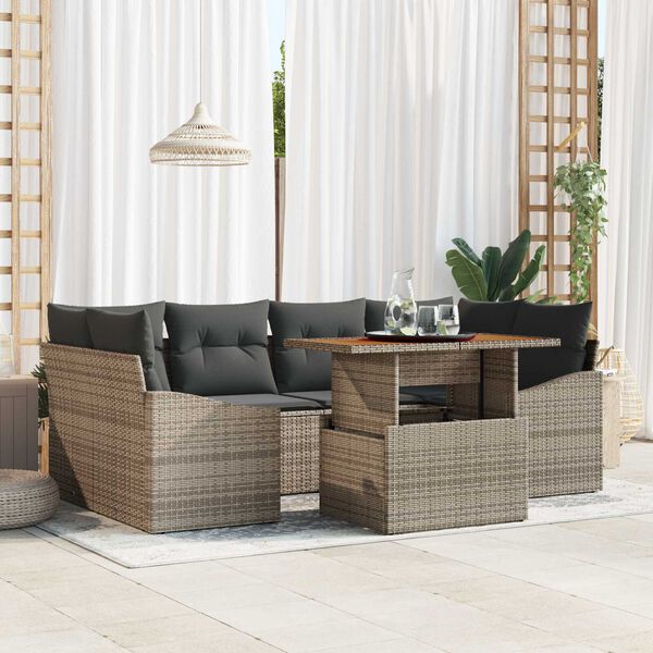 vidaXL Set Divano da Giardino 7 pcs Grigio Poly Rattan