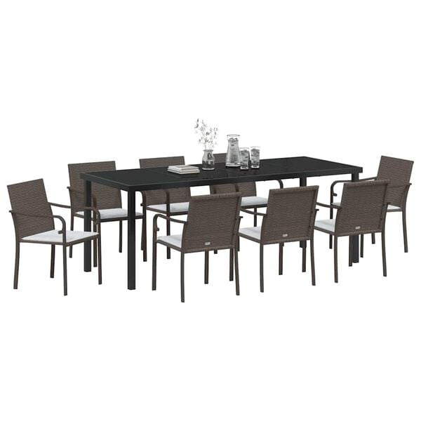 vidaXL Set da Pranzo per Giardino 9 pcs Marrone Poly Rattan