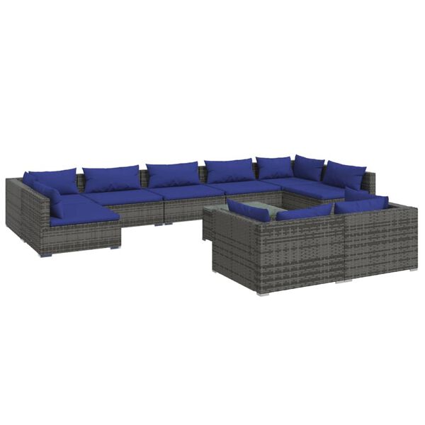 vidaXL Set Divani da Giardino 10 pz con Cuscini in Polyrattan Grigio