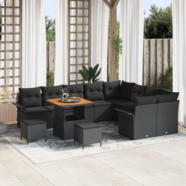 vidaXL Set Divano da Giardino con cuscino 12 pcs Nero polyrattan