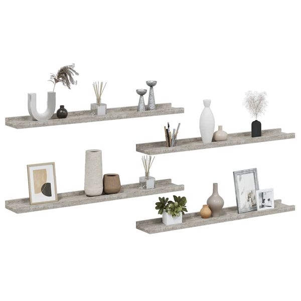 vidaXL Mensole da Parete 4 pz Grigio Cemento 80x9x3 cm