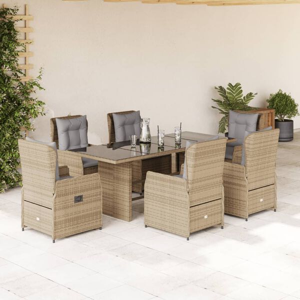 vidaXL Set da Pranzo da Giardino 7 pz con Cuscini Beige in Polyrattan
