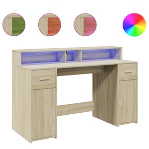 vidaXL Scrivania con Luci LED Rovere Sonoma 140x55x91cm in Multistrato