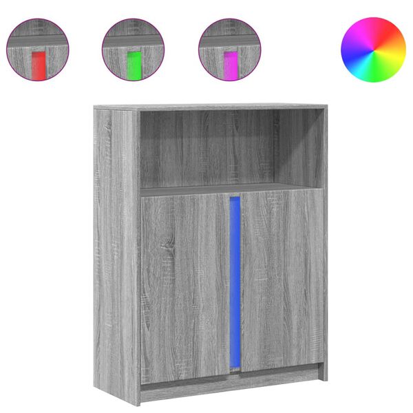 vidaXL Credenza con LED Grigio Sonoma 77x34x100cm in Legno Multistrato